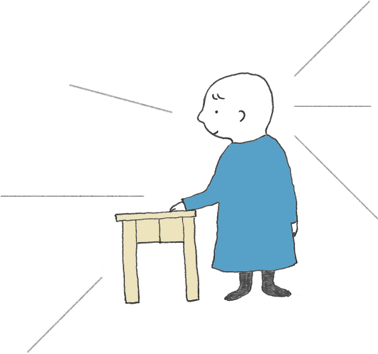 ひのきの机と男の子のイラスト