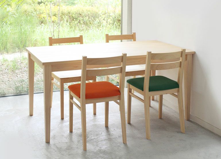 木製座卓とオレンジ色の椅子セット Dチェア(オレンジ／グリーン)｜家具と木製チェアの専門店キシル