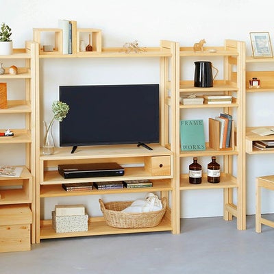 飾ってしまえる、リビングラック<br>オープンラック 100 / オープンラック 50<br>waku-s 1/4 / cha-baco